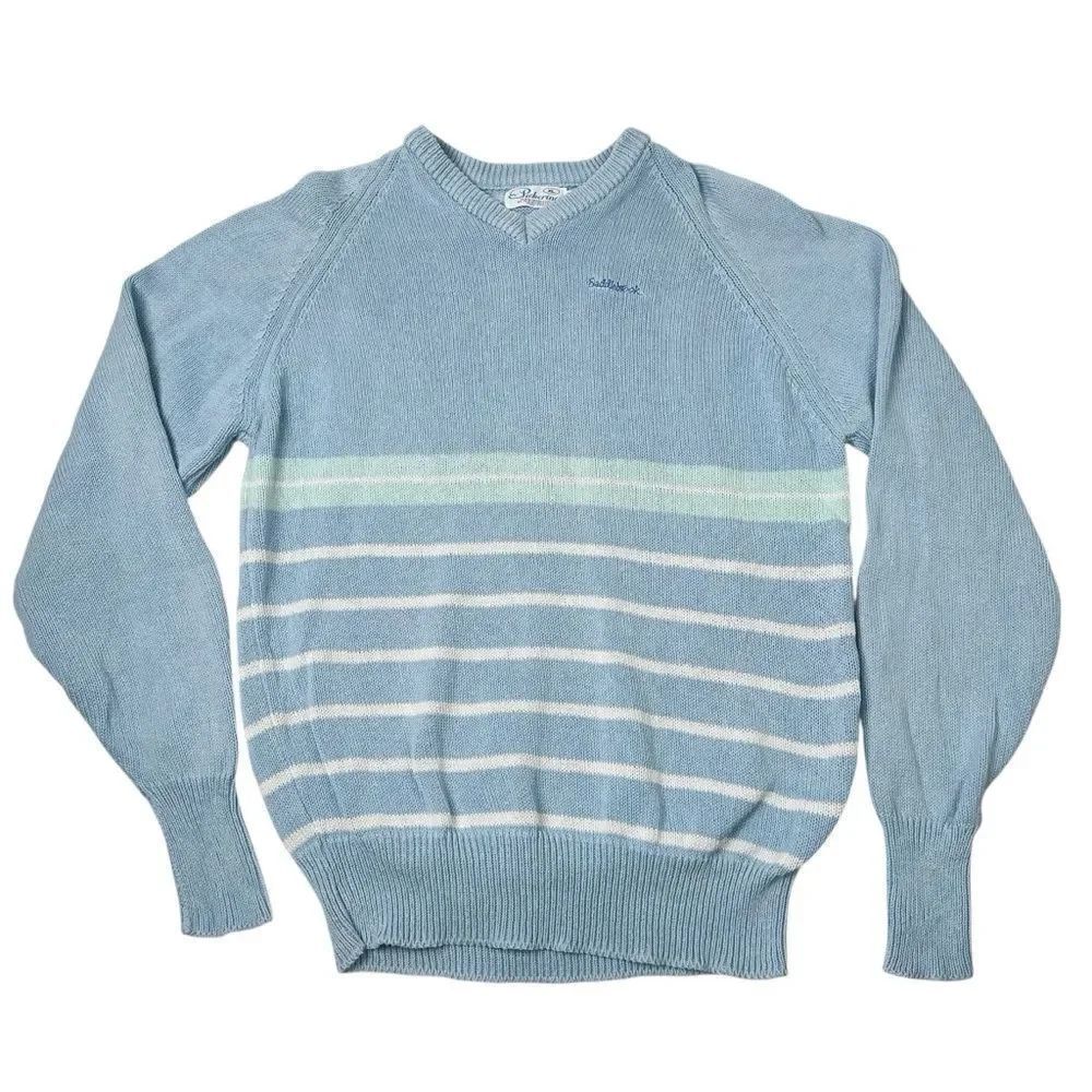 VTG 80s Pickering Saddlebrook Knit Sweater Golf Grandpa Baby Blue Size XL